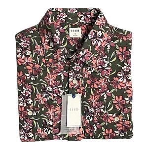 Rowm Men's Shirt Medium Casual Short Sleeve Pockets Pink Gray Floral UPF 30+ NEW